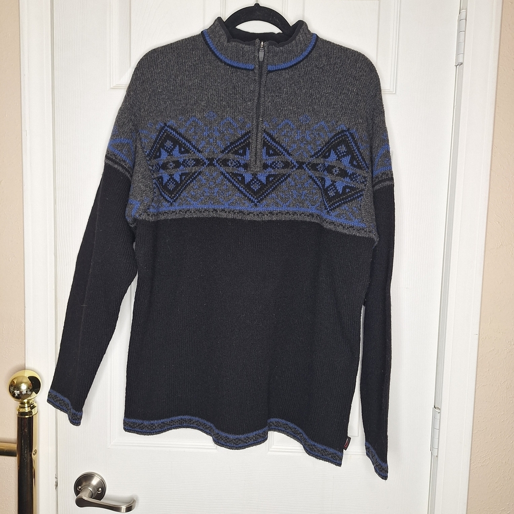 Obermeyer Gray and Blue Zip-Up Wool Sweater Size Large